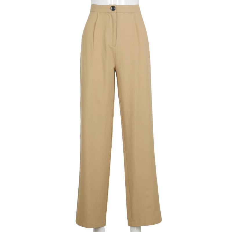 Khaki High Waist Loose Trousers