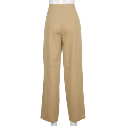 Khaki High Waist Loose Trousers