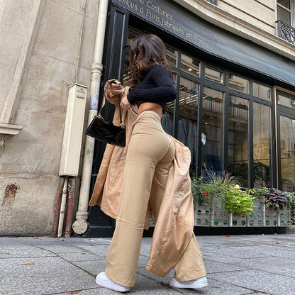 Khaki High Waist Loose Trousers