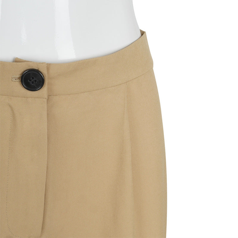 Khaki High Waist Loose Trousers