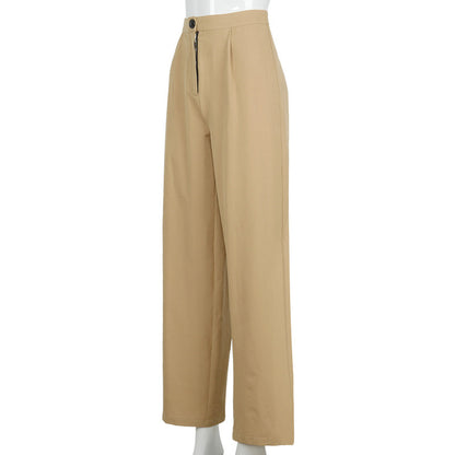 Khaki High Waist Loose Trousers