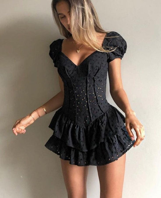 Victoria V-Neck Ruffle Mini Dress - FashionX