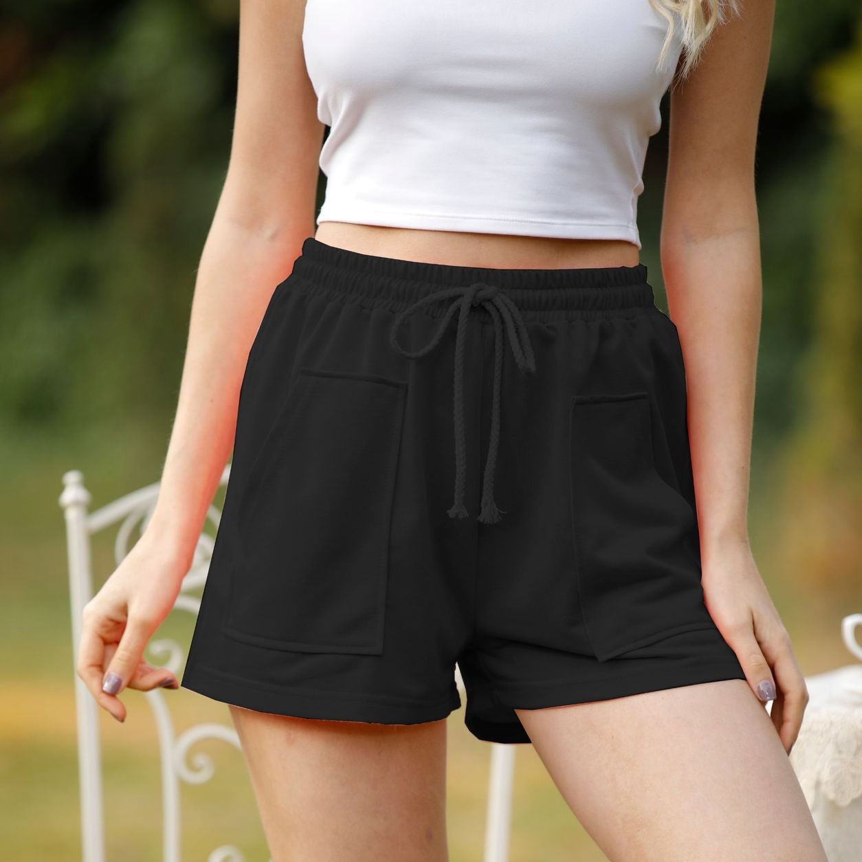 High Waist Lace-up Loose Shorts